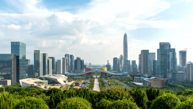 Time-lapse-of-Shenzhen-downtown-district-under-cloudy-sky