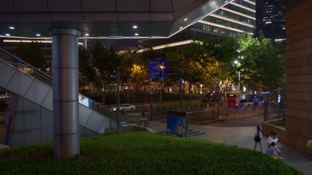 night-illuminated-shanghai-downtown-traffic-square-panorama-4k-china