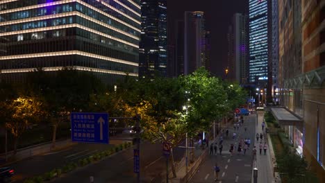 Nacht-erleuchtet-Stadtverkehrs-Straße-voll-Panorama-4k-China-shanghai