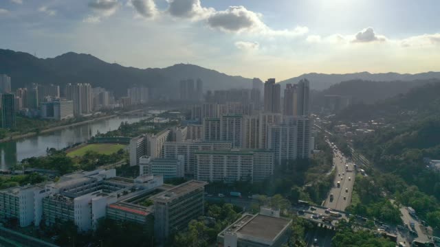 Aerial-view-of-Shatin-district-in-Hong-Kong-in-day-time.