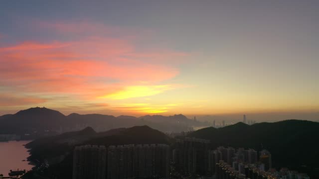 Aerial-view-of-Hong-Kong-cityscape-in-sunset.