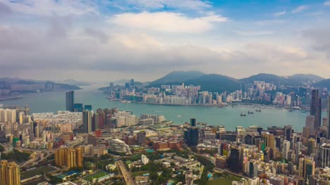 sonnigen-Kowloon-Insel-Hafenbucht-Antenne-Timelapse-Panorama-4k-Hongkong