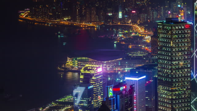 China-Hong-Kong-leichte-Nachtverkehr-bay-4-k-Zeit-verfallen-panorama