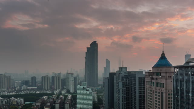 China-trübe-Sonnenaufgang-Shenzhen-Dach-Top-Panorama-4k-Zeitraffer