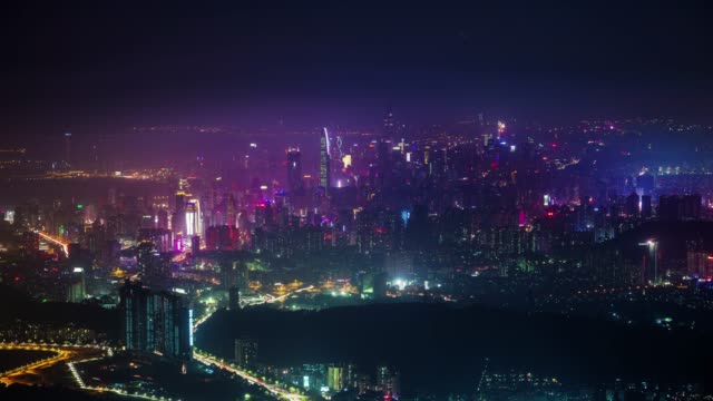 China-Nacht-Licht-Loch-Shenzhen-Stadtpanorama-4k-Zeitraffer
