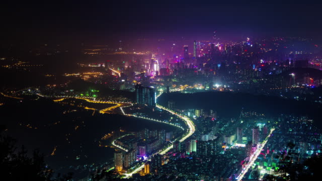 China-Shenzhen-Nacht-Licht-hohe-Ansicht-Panorama-4k-Zeitraffer