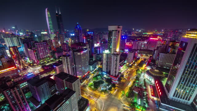 China-hohe-Licht-Nacht-Shenzhen-Verkehr-Straßen-Panorama-Vogel-anzeigen-4-k-Zeitraffer