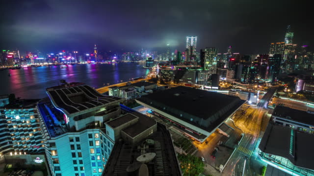 china-high-nigh-light-hang-kong-city-bay-4k-time-lapse