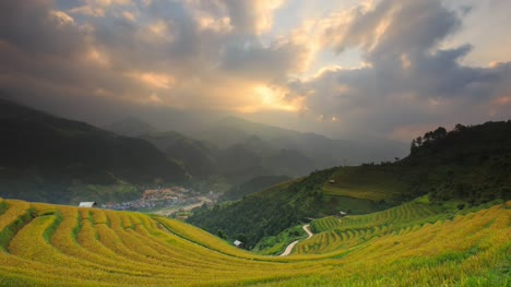 Rice-fields-on-terraced-of-Mu-Cang-Chai,-YenBai,-Vietnam.-Rice-fields-prepare-the-harvest-at-Northwest-Vietnam.Vietnam-landscapes.