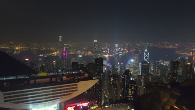 China-Hong-Kong-Nachtlicht-Peak-Tower-Bucht-Luftbild-Panorama-4k