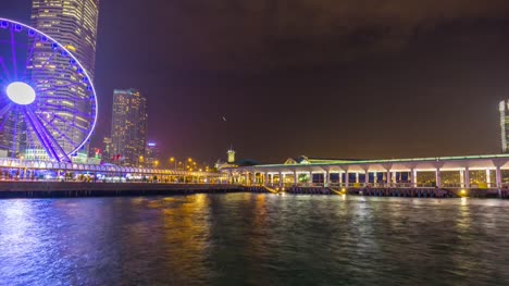 China-Hong-Kong-City-Nacht-Licht-Flyer-Bucht-Panorama-4k-Zeitraffer