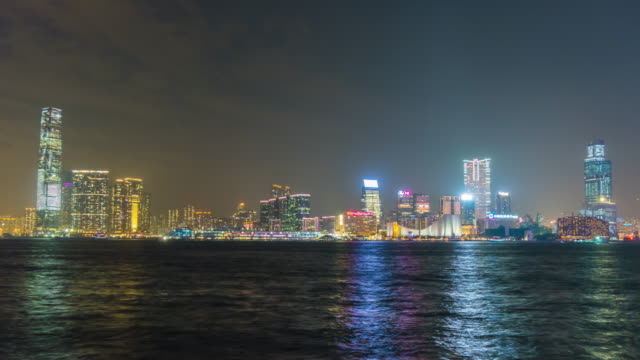 China-noche-luz-hong-kong-ciudad-Bahía-de-kowloon-panorama-4k-lapso-de-tiempo