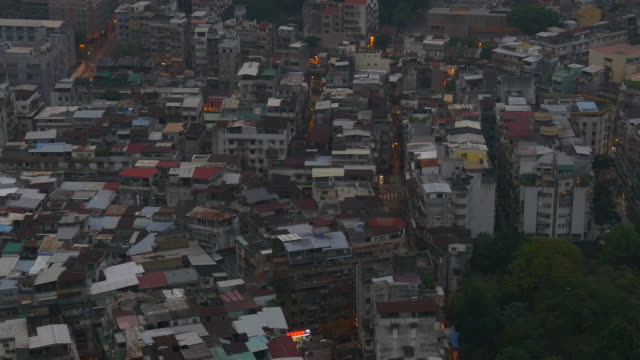 china-macau-evening-living-block-rooftop-cityscape-panorama-4k