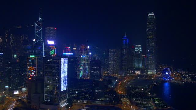 Nacht-Beleuchtung-Hong-Kong-Stadt-Innenstadt-auf-dem-Dach-Panorama-4k-china