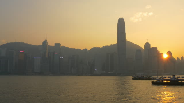 Hong-kong-ciudad-victoria-atardecer-bahía-puerto-china-panorama-4k-de-kowloon