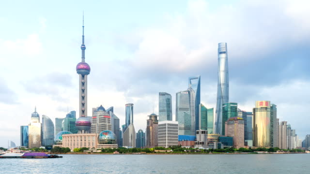 Zeitraffer-von-Shanghai-Pudong-betrachtet,-ca.-AUGUST-2016-in-Shanghai,-China.
