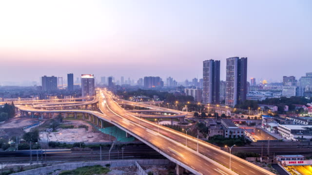 Time-Lapse-of-the-overpass-Bridge-from-day--to-night，WuHan-city，china