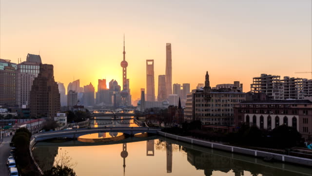 Zeitraffer-der-Skyline-von-Shanghai-und-Stadtbild