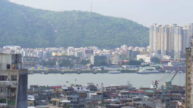 China-Sonnentag-Macau-Stadtbild-Industrieteil-Dach-Panorama-4k