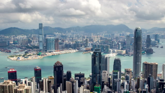 Zeitraffer-von-Hong-Kong-Blick-vom-Berggipfel,-Luftaufnahme,-Landmark-View,