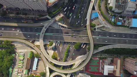China-Tag-Zeit-Guangzhou-Stadtbild-berühmten-Verkehr-Straße-Kreuzung-obere-Luftbild-4k