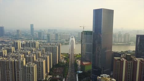 Sonnenuntergangszeit-Guangzhou-Stadt-Perlfluss-Verkehr-Liede-Brücke-aerial-Panorama-4k-china