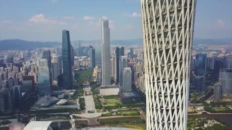 Guangzhou-Liede-überbrücken-Perlfluss-Kanton-Turm-oben-aerial-Panorama-4k-china