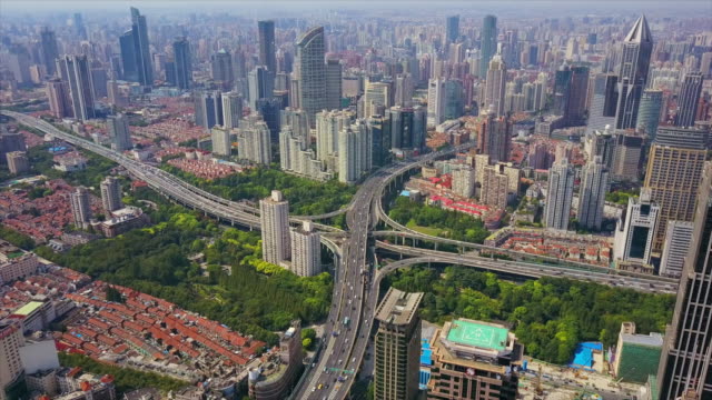 china-shanghai-sunny-day-cityscape-famous-traffic-road-junction-aerial-panorama-4k