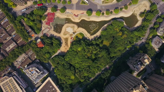 China-shanghai-Tageszeit-Innenstadt-Stadtbild-Verkehr-Park-Top-Luftbild-4k