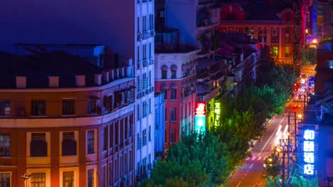 night-illumination-shanghai-traffic-street-rooftop-panorama-4k-timelapse-china
