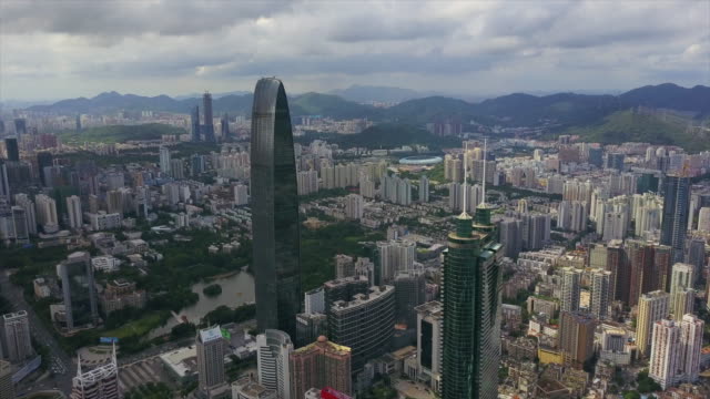 China-Tag-Zeit-Shenzhen-Stadtbild-bekannten-Bauwerken-aerial-Panorama-4k
