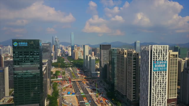 China-Sonnentag-Shenzhen-Stadtbild-Verkehr-Straße-aerial-Panorama-4k