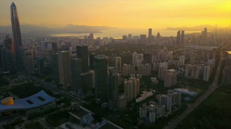 China-Sonnenuntergangszeit-Shenzhen-Innenstadt-Bau-Verkehr-Straße-aerial-Panorama-4k