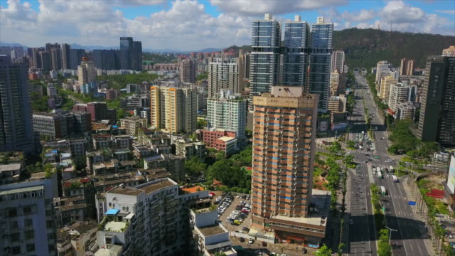 zhuhai-cityscape-sunny-day-main-traffic-road-tunnel-aerial-panorama-4k-china