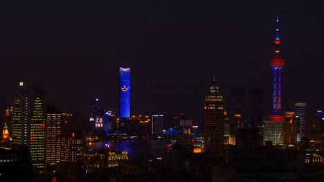 Sonnenuntergang-Nacht-beleuchtete-Stadt-Innenstadt-auf-dem-Dach-Panorama-4k-China-shanghai