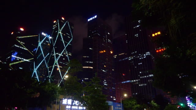 Nacht-Beleuchtung-Shenzhen-Stadt-Innenstadt-Wolkenkratzer-Panorama-4k-china