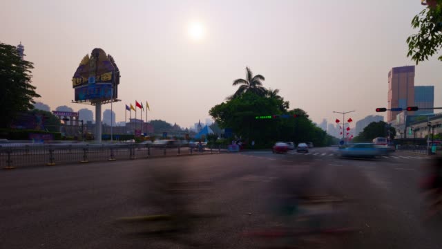 puesta-del-sol-tarde-shenzhen-ciudad-famosa-Parque-tráfico-calle-panorama-4-tiempo-k-caer-china