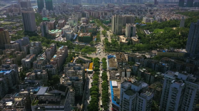 Zhuhai-paisaje-soleado-día-tejados-panorama-aéreo-4k-china