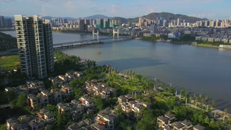 día-soleado-zhuhai-paisaje-urbano-río-Bahía-panorama-aéreo-4k-china