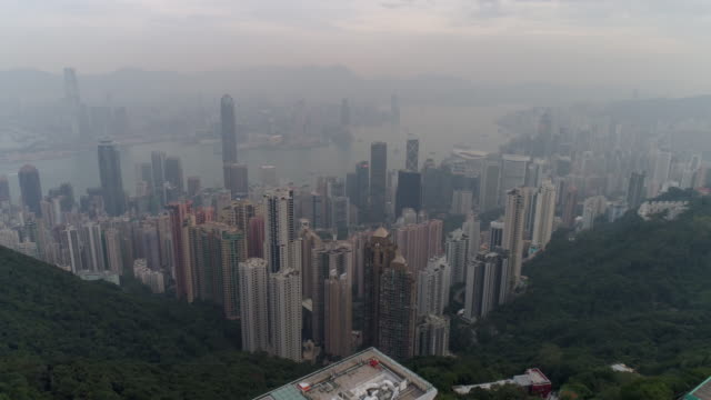 Hong-kong-famoso-la-vista-pico-punto-china-panorama-aéreo-4k-de-mañana