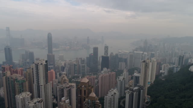Sonnenaufgang-Morgen-Himmel-Hong-Kong-Stadt-berühmte-Bucht-Luftbild-Panorama-4k-china