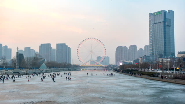 Time-lapse-of-Tianjin-skyline-from-day-to-night