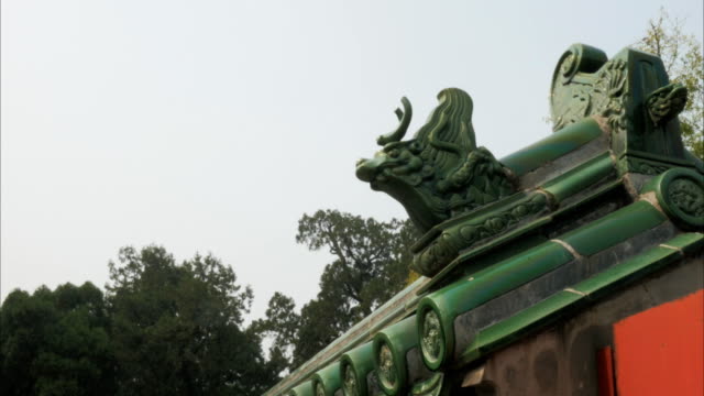 Nahaufnahme-von-tierischen-Dachziegel-auf-den-Tempel-des-Himmels,-Peking