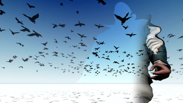 Flock-of-birds-flying-across-the-screen.3D-animation-and-rendering