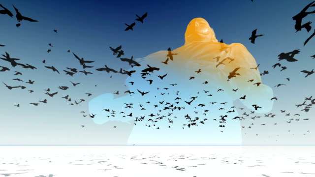 Flock-of-birds-flying-across-the-screen.3D-animation-and-rendering