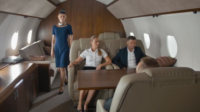 Hübsche-Stewardess-bietet-Hilfe-und-service-für-Luxus-Private-Jet-Besitzer