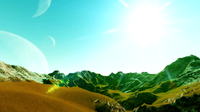 Futuristischen-Planeten-Landschaft-mit-drei-großen-Monde