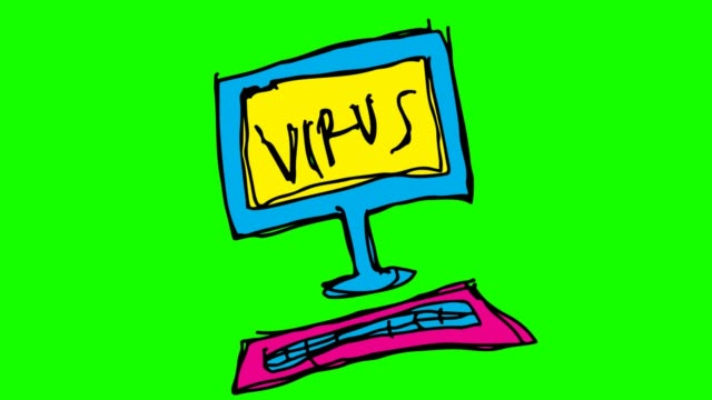 Niños-dibujo-de-fondo-verde-con-el-tema-de-virus-informáticos