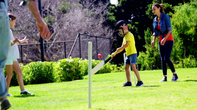 Familie-spielen-Cricket-im-park