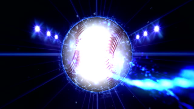 Béisbol,-focos-de-color-azul-brillante-iluminada,-en-escena-de-la-noche